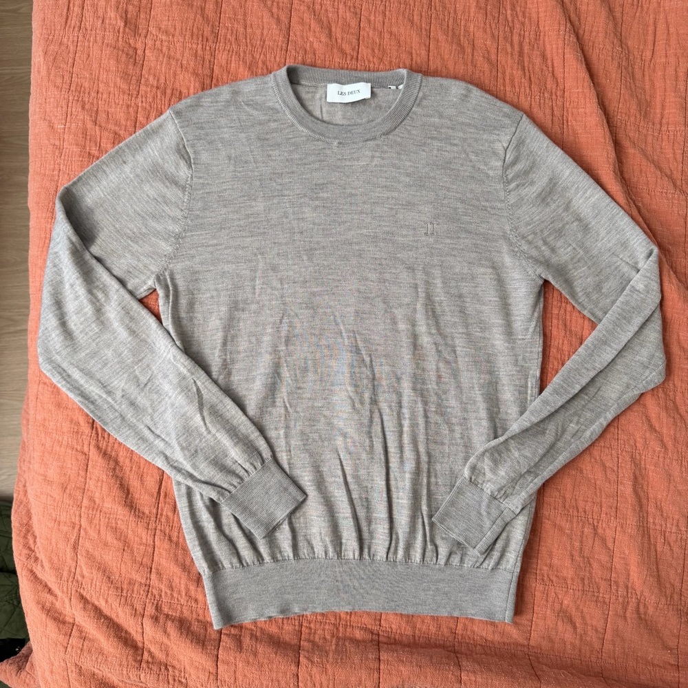 Les Deux $159 Greyson Merino Wool Crew Knit Sweater Men’s Large Taupe Copenhagen
